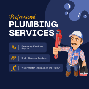 Professional plumbing services illustration with plumber and wrench