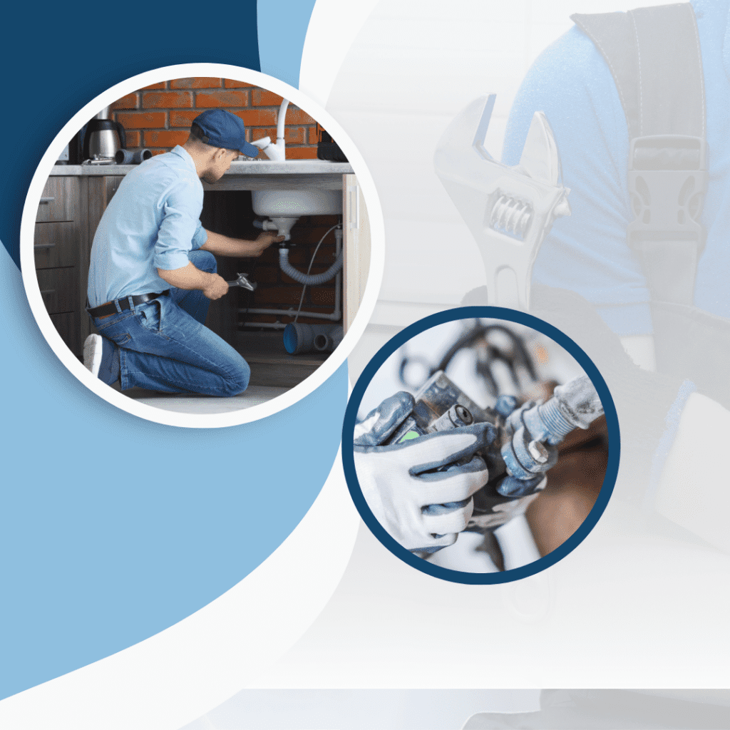 Plumber fixing sink with tools