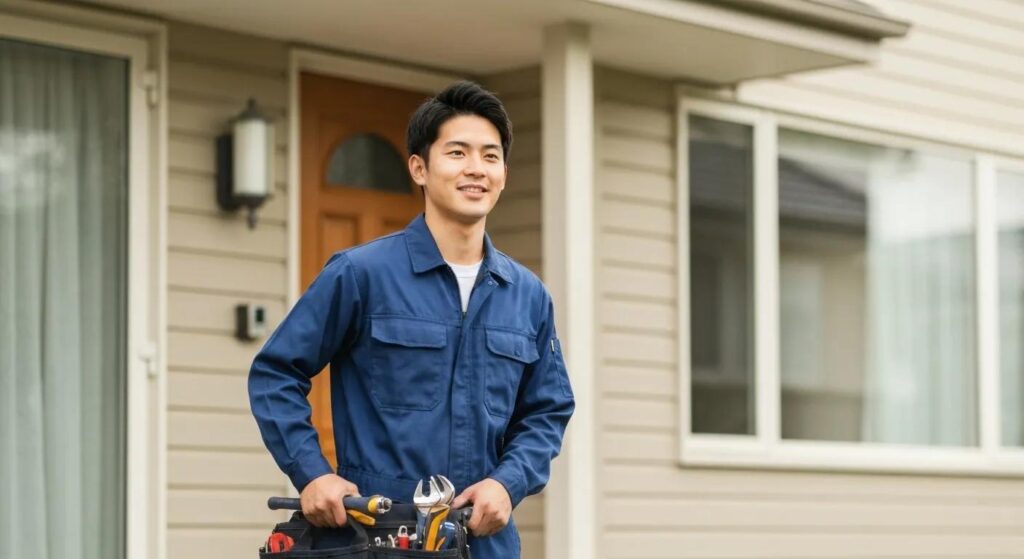 Plumbing technician arriving at a home for urgent plumbing repairs, showcasing emergency response services