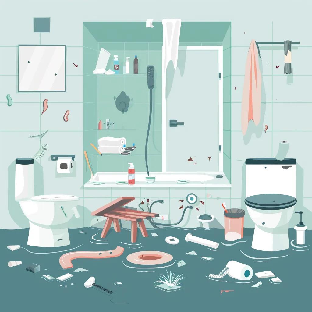 Visual representation of common plumbing emergencies including burst pipes and clogged toilets