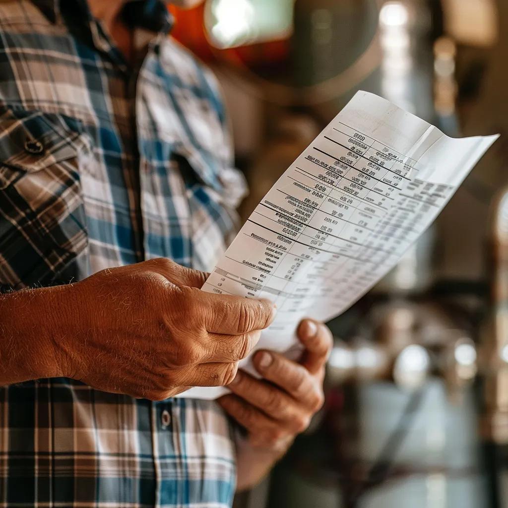 Close-up of a transparent pricing sheet held by a plumber, emphasizing budget-friendly plumbing services