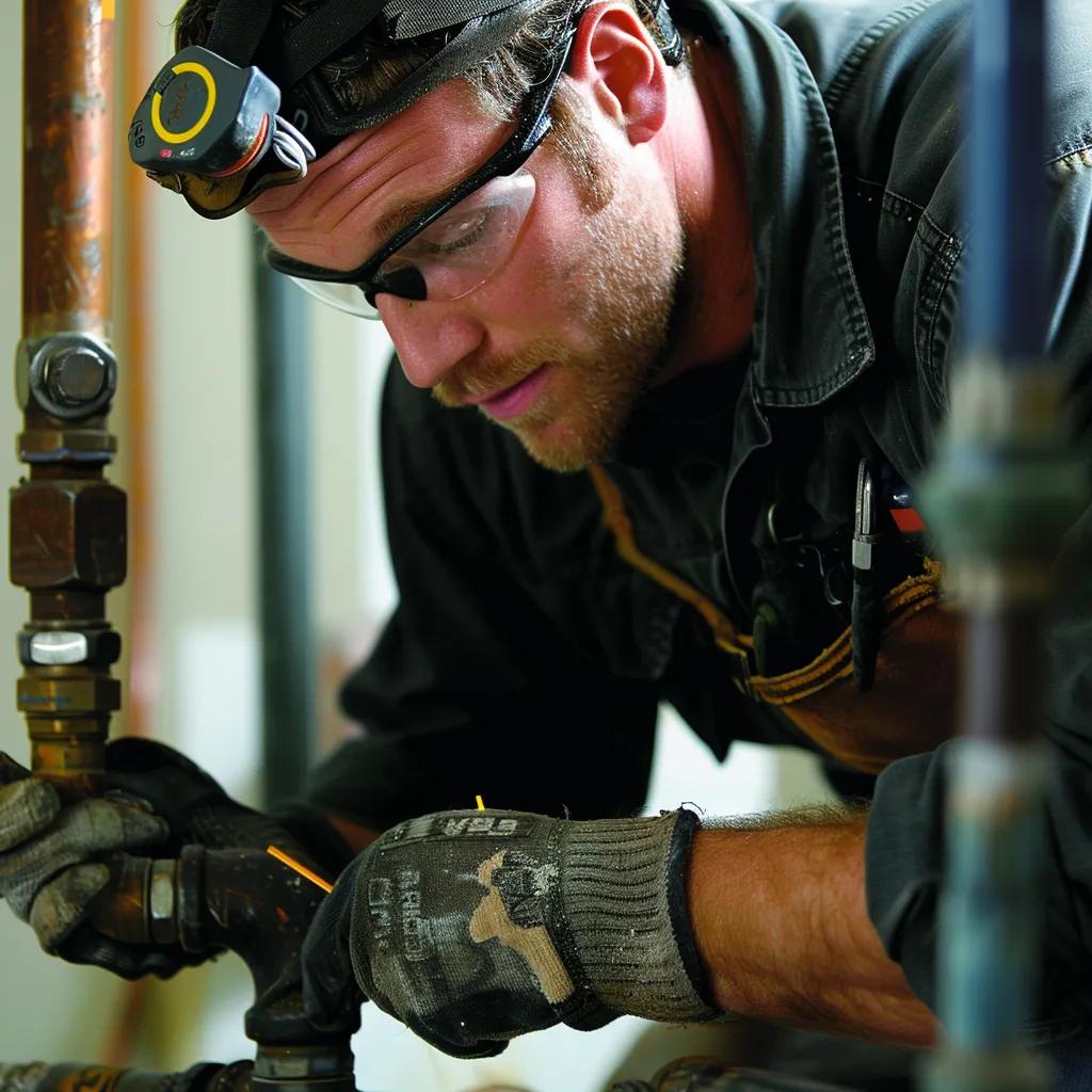 Plumber repairing a burst pipe in a home, showcasing emergency plumbing services