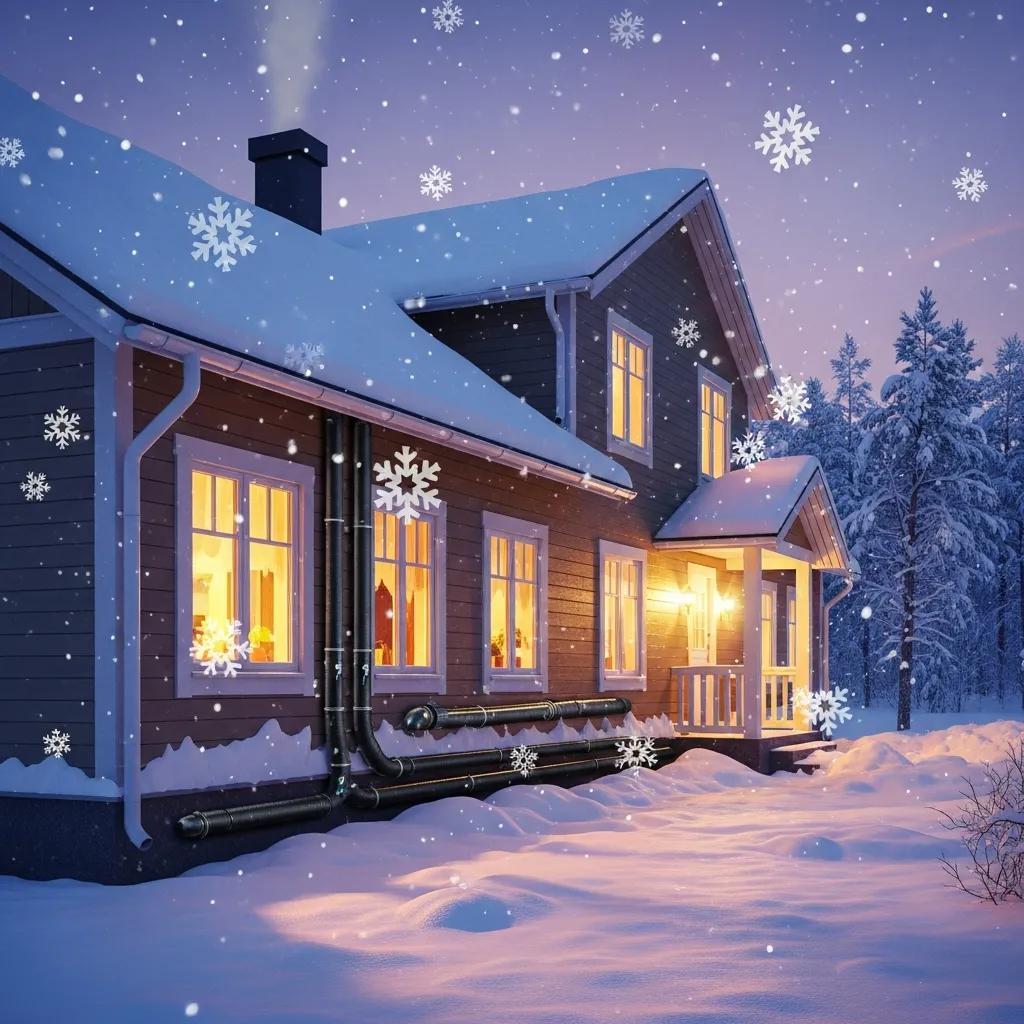 Cozy winter home with insulated plumbing pipes, emphasizing winter plumbing protection