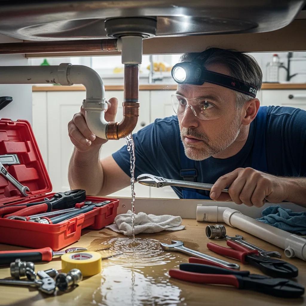 Plumber examining a burst pipe to show how coverage depends on cause and maintenance