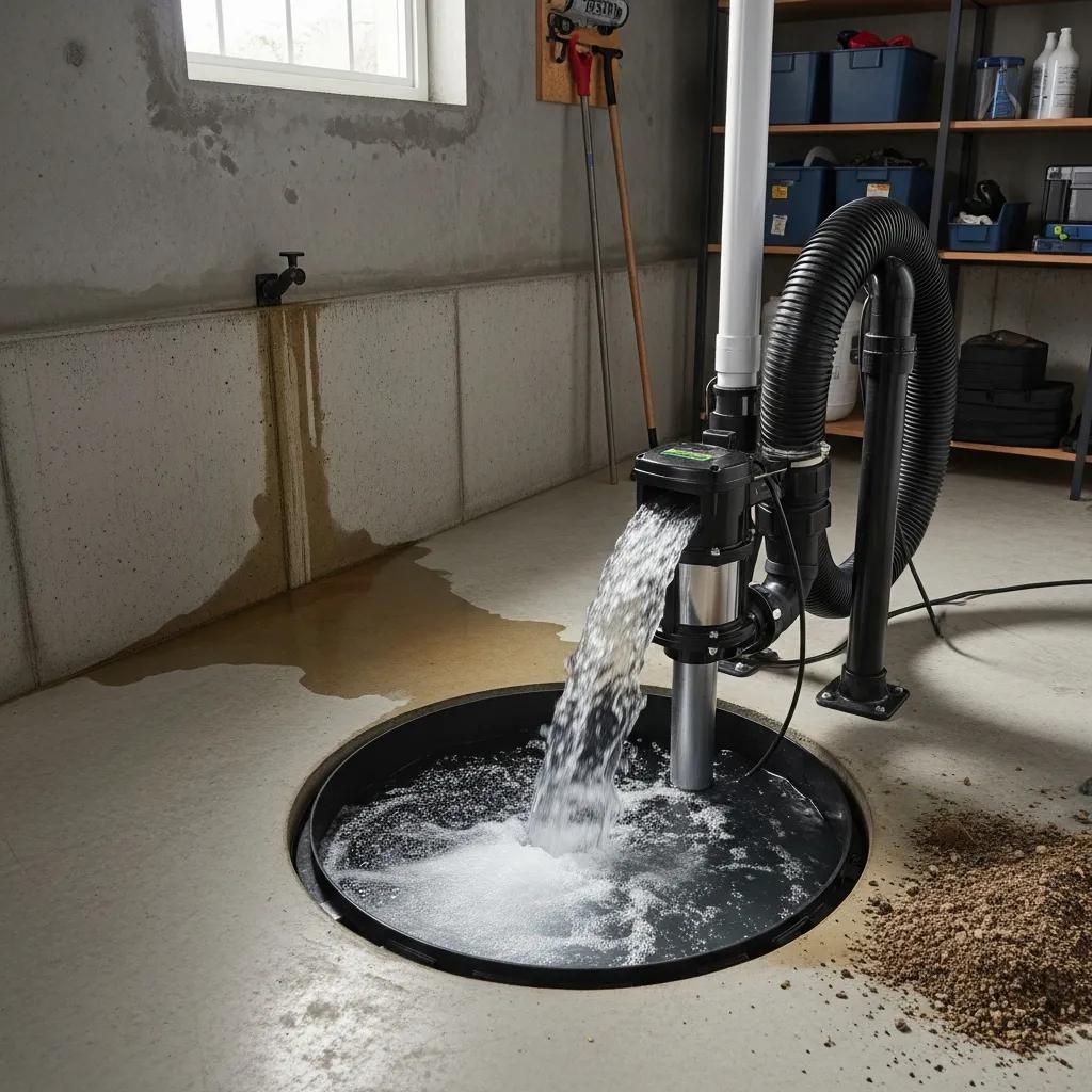 Sump pump protecting a basement from flooding