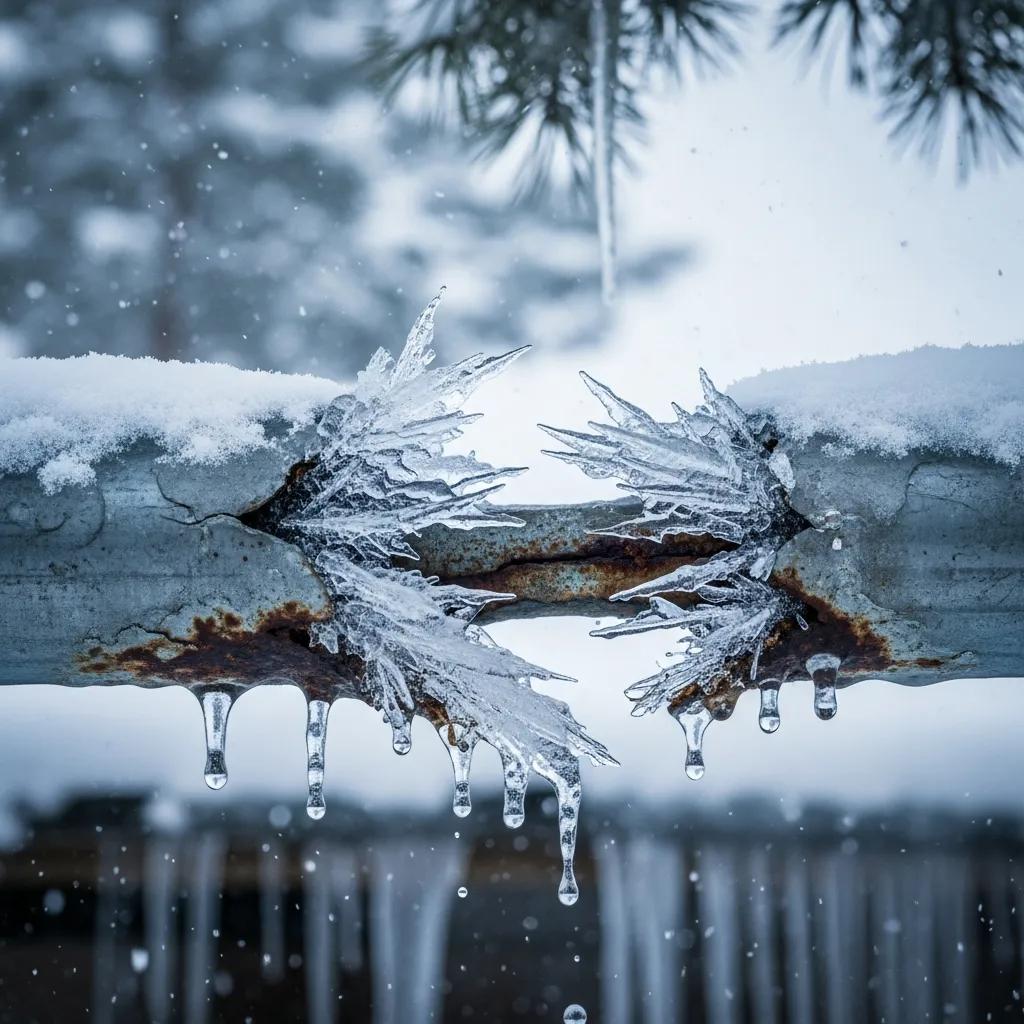 Frozen pipe with visible frost, showing how cold weather affects plumbing