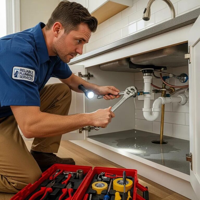 Professional plumber addressing an urgent plumbing issue in a Livonia home