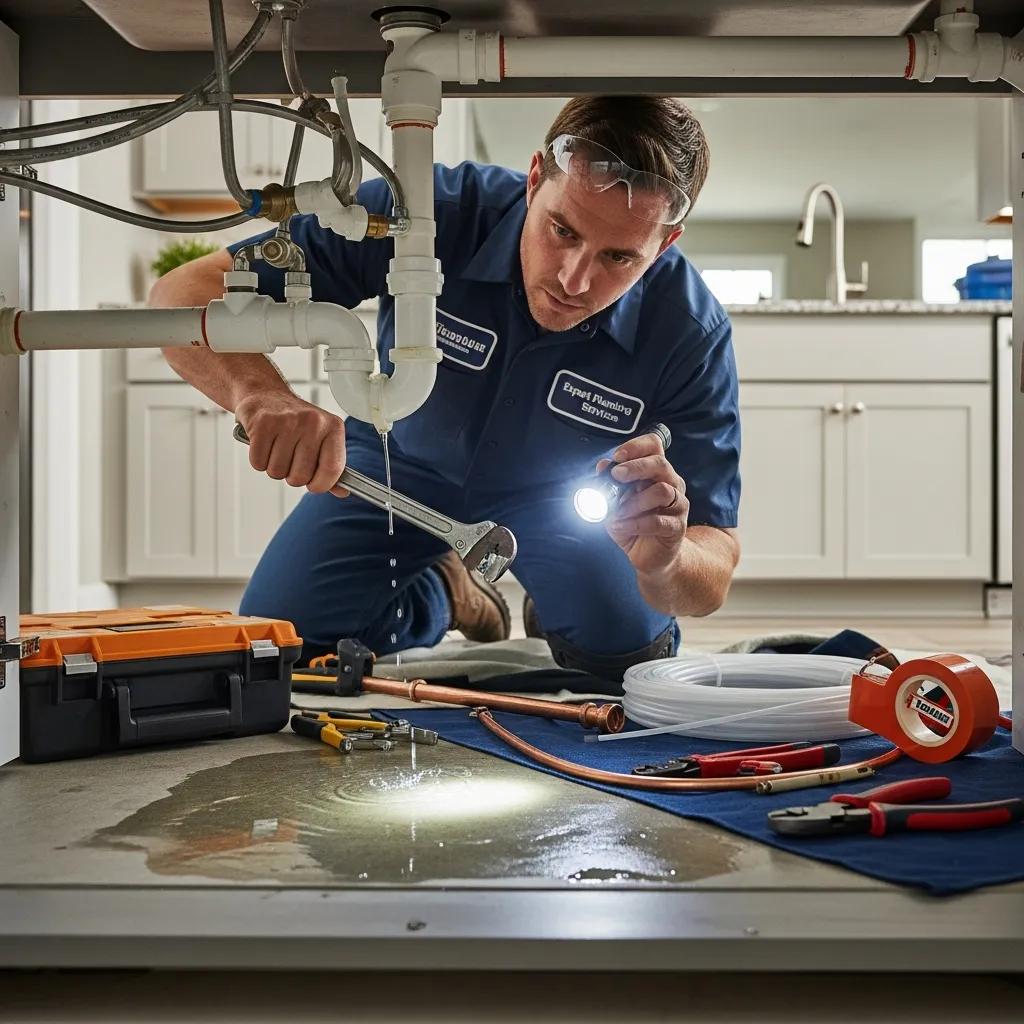 Professional plumber responding to an emergency in Sterling Heights, showcasing urgency and expertise