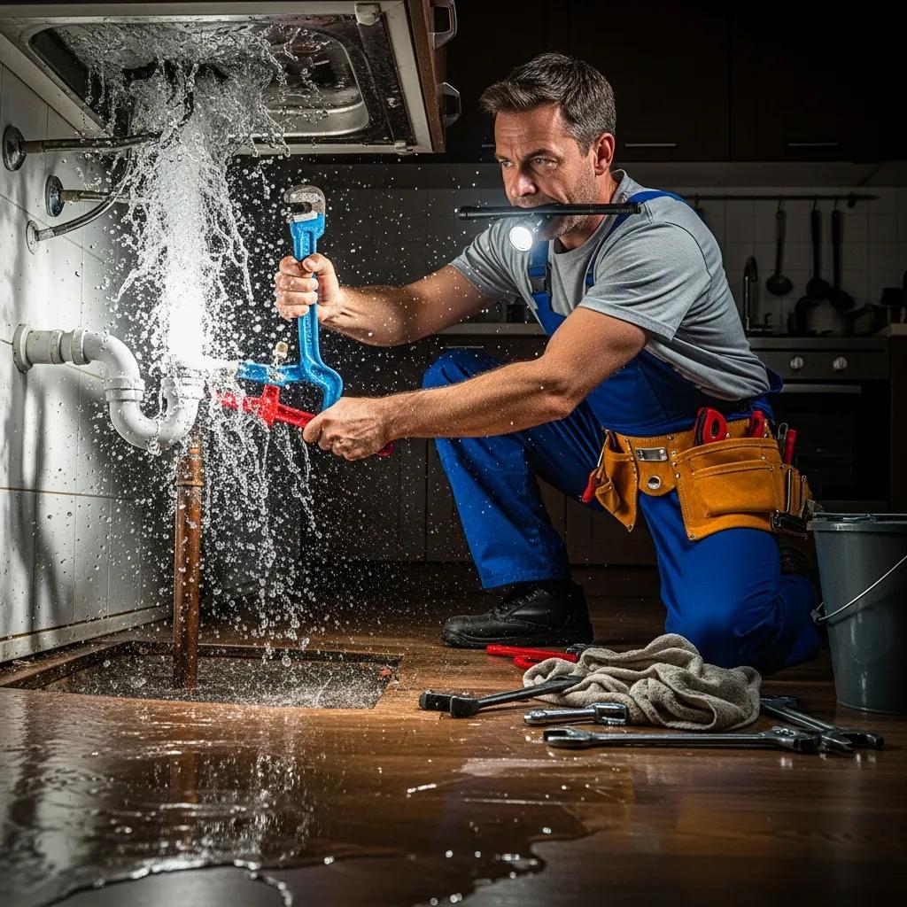 Technician responding to a burst pipe emergency in a home &mdash; 24/7 emergency plumbing in Royal Oak