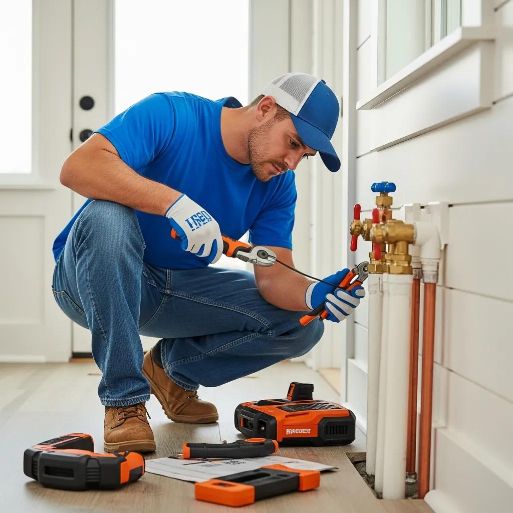 Professional plumber working on plumbing in a coastal home on Grosse Ile