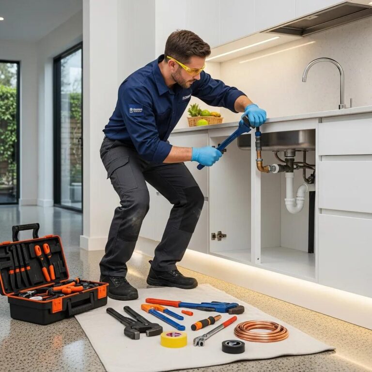 Professional plumber working on residential plumbing in Sterling Heights