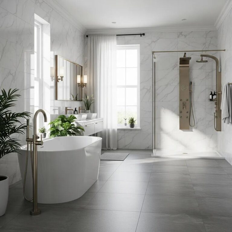 Luxurious bathroom with high-end plumbing fixtures and elegant design