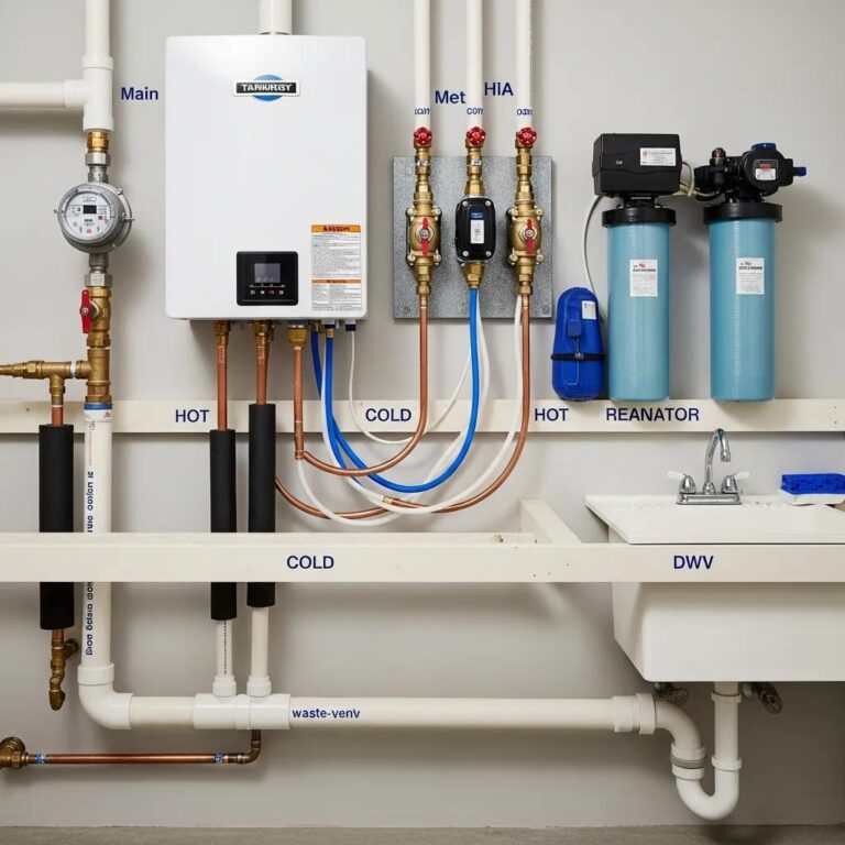 Modern home plumbing system with pipes, valves, and fixtures illustrating essential plumbing terms