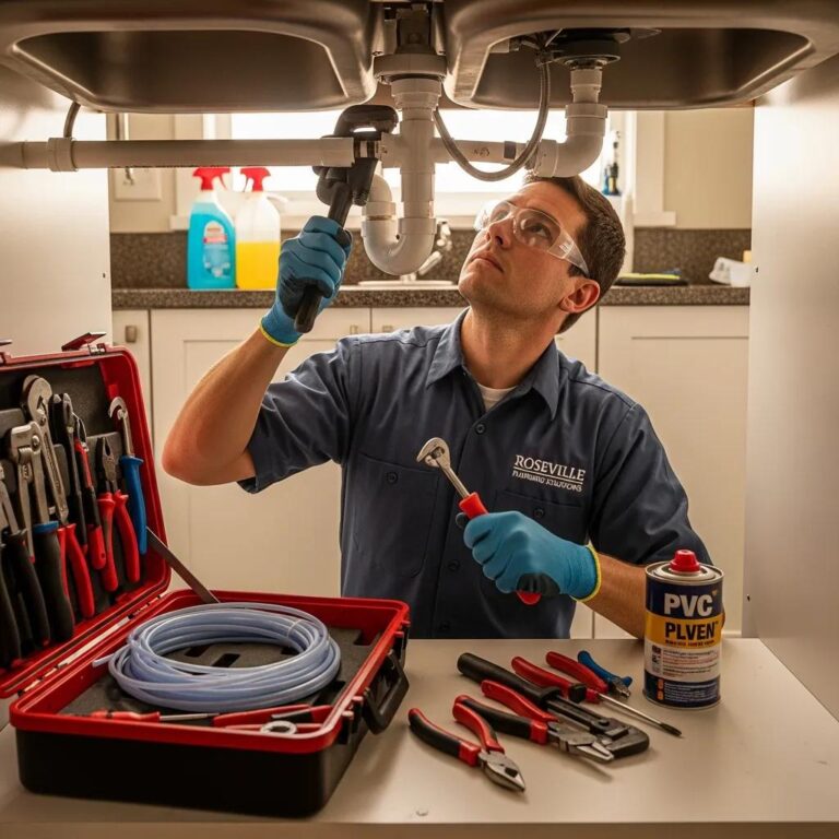 Professional plumber fixing a residential plumbing system in Roseville, showcasing reliability and expertise