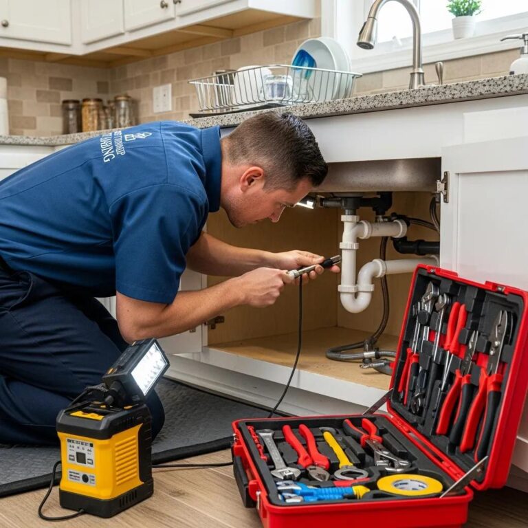 Professional plumber repairing a sink in a Shelby Township home, emphasizing reliable plumbing services