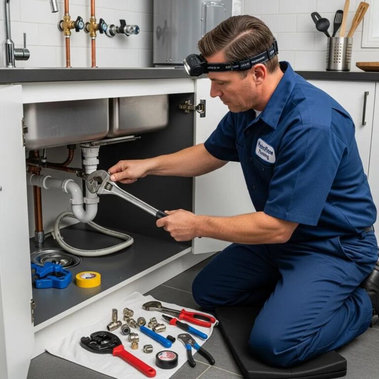 Professional plumber repairing a sink, showcasing expert plumbing services