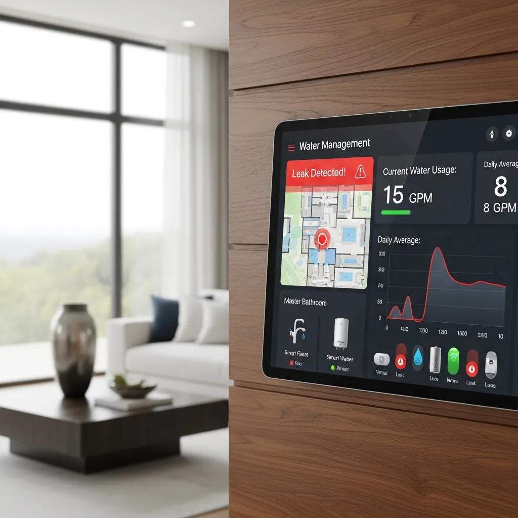 Smart home water management system with leak detection readout