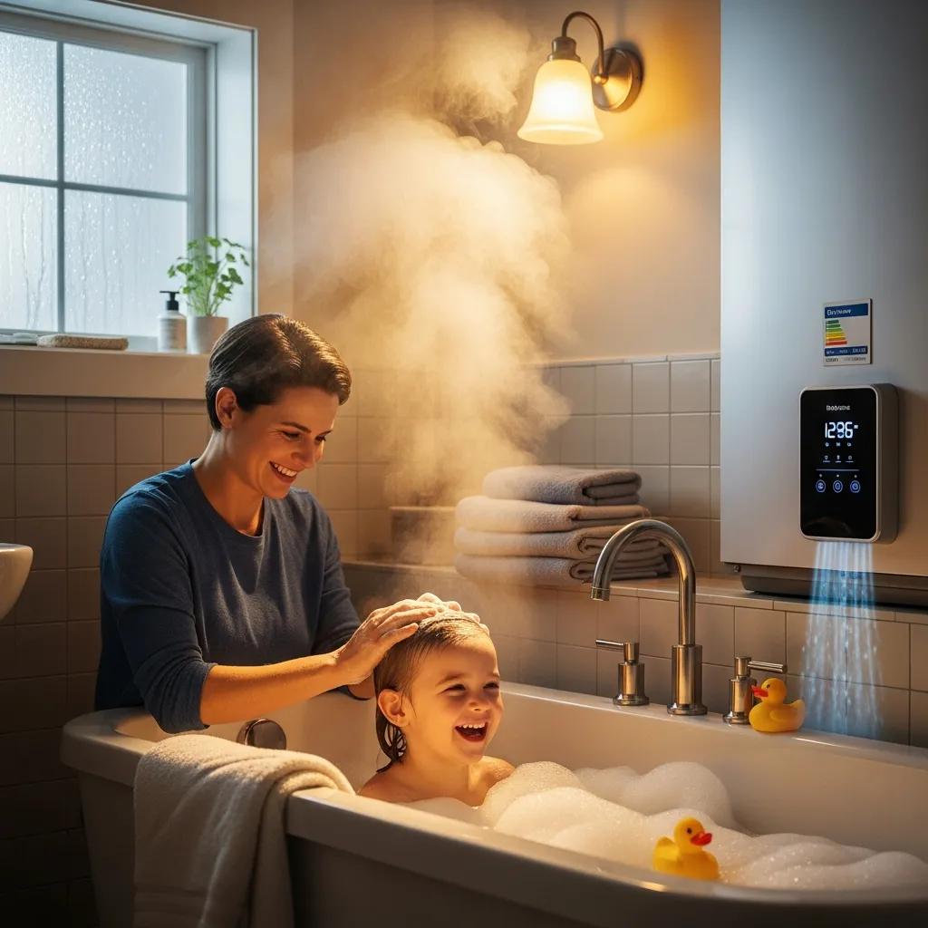Family using hot water at home &mdash; comfort, savings, and lower energy use