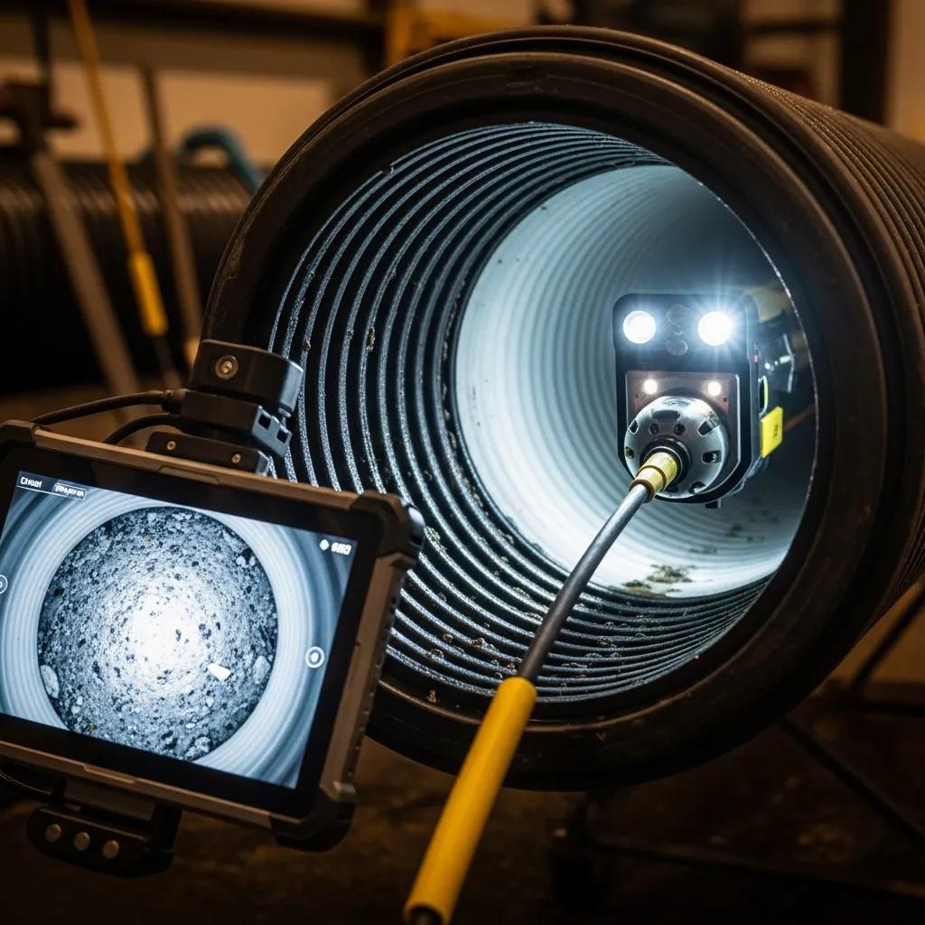 Sewer inspection camera inside a pipe