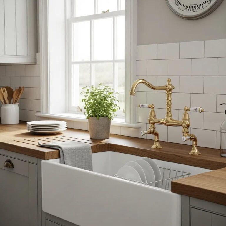Vintage bridge faucet in a stylish kitchen, showcasing its design and functionality