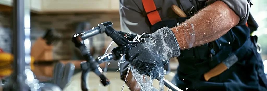 Emergency plumber fixing a pipe in a home, showcasing reliability and professionalism