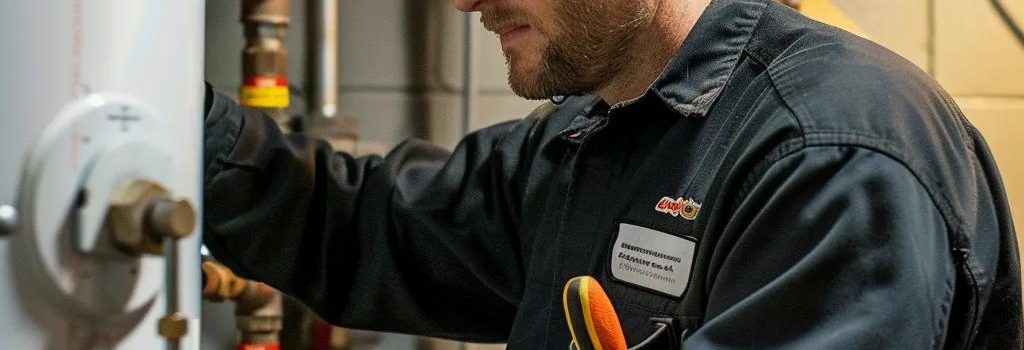 Technician assessing water heater failure in Eastpointe home