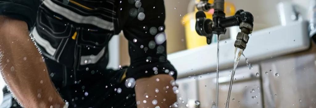 Professional plumber repairing a burst pipe in a residential home, showcasing emergency plumbing services